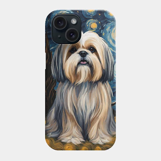 Cute Lhasa Apso Dog Breed Painting in a Van Gogh Starry Night Art Style Phone Case by Art-Jiyuu