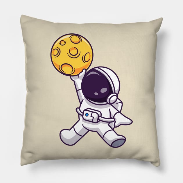 Cute Astronaut Playing Basketball Moon Cartoon Pillow by Catalyst Labs