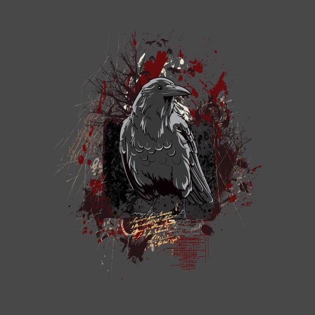 The Crow Grunge Design with Blood Splatters and Trees by ddtk