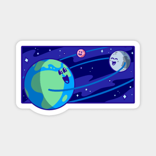 Cute Happy Planets - Kawaii Earth, Moon, Mars Solar System Magnet