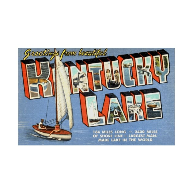 Greetings from Kentucky Lake - Vintage Large Letter Postcard by Naves