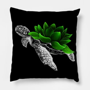 Detailed Sea Turtle with Neon Lotus Flower as Shell Pillow