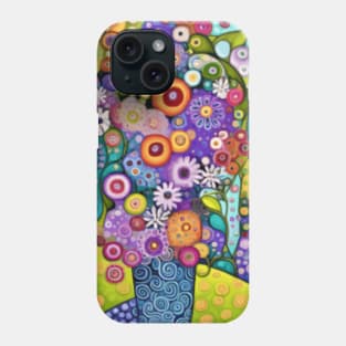 Cute Abstract Flowers in a Blue Vase Still Life Painting Phone Case