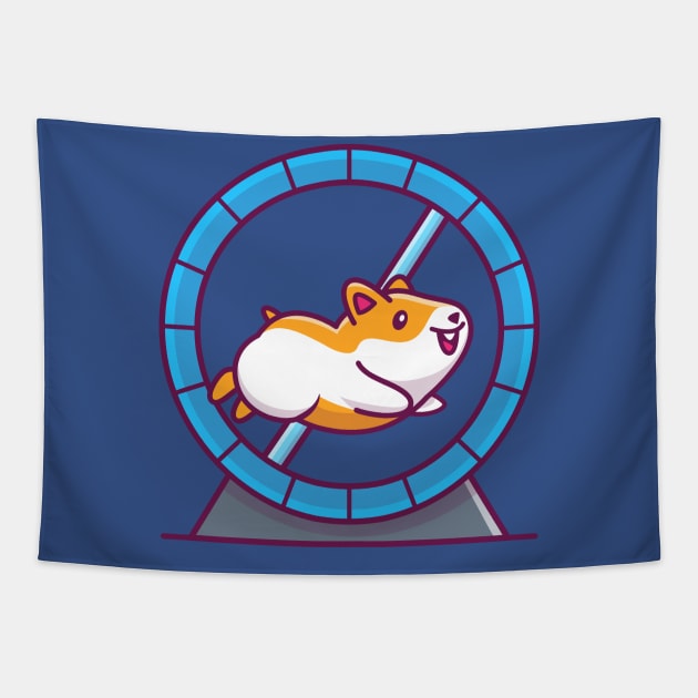 Cute Hamster Running In Running Wheel Cartoon Tapestry by Catalyst Labs