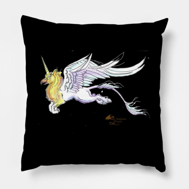 Unicorn Horses Pony Equine Equestrian Hippogriff Falconry Gryphon Griffin Hippogriffin Wings Winged Flying Yin Yang Pillow by pegacorna