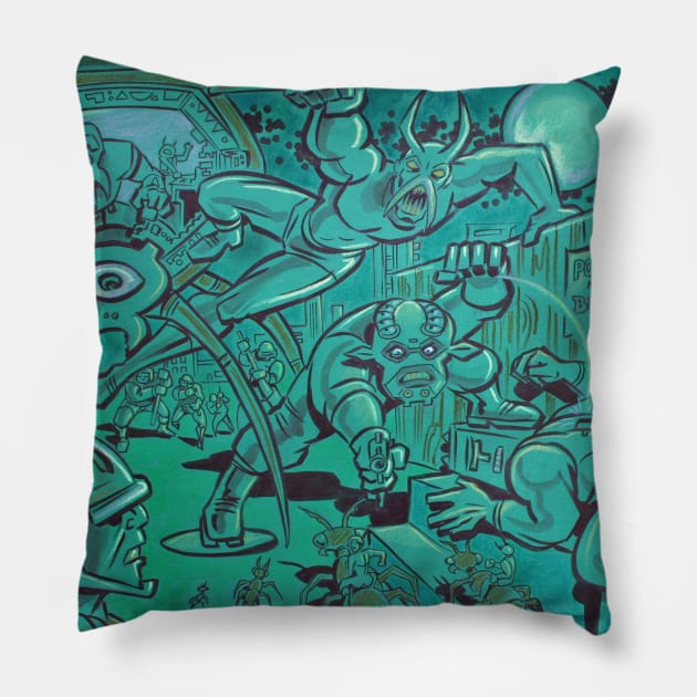 Alien Alleyway Pillow by BennettBlackLight