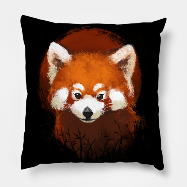 Red panda sunset - Cute Fluffy Animal - Ink Painting Pillow by BlancaVidal