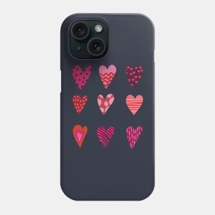 Red and pink hearts with and dots lines Phone Case