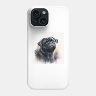 Black Pug Watercolour Style Painting Phone Case