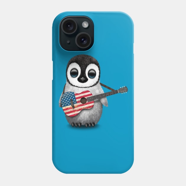 Baby Penguin Playing American Flag Guitar Phone Case by jeffbartels