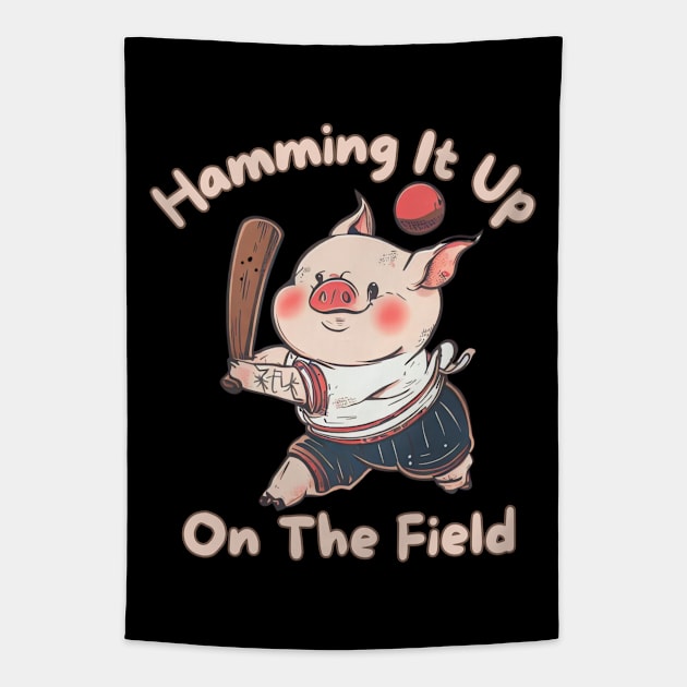 Pig baseball Tapestry by Japanese Fever