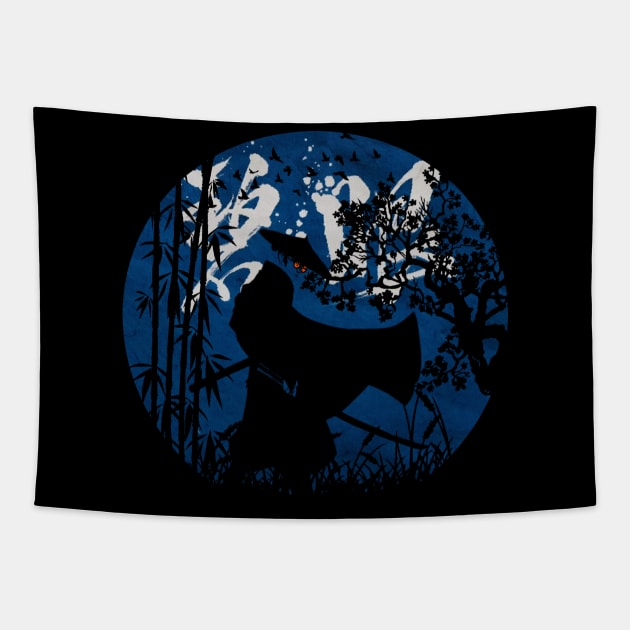 Blue Eye Samurai Silhouette Tapestry by ArcaNexus