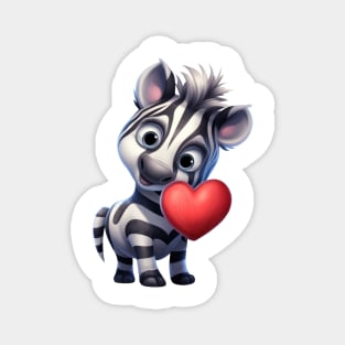 Valentine Zebra Holding A Heart Magnet