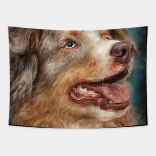 Painting of a Beautiful Australian Shepherd Smiling Tapestry