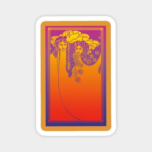 Art Nouveau Ladies (orange on purple) Magnet