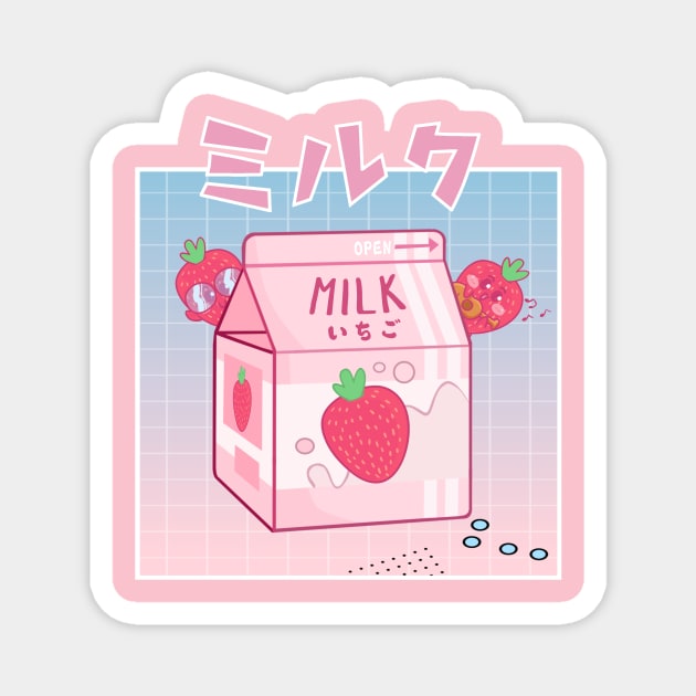 90s japanese aesthetics retro strawberry milk shake anime kawaii Magnet by geekmethat