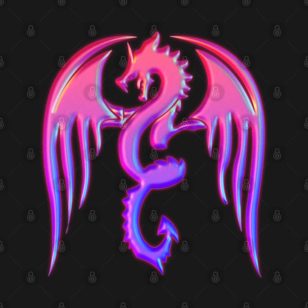 Metallic Pink and Blue Silhouette Winged Dragon by Kylie Paul