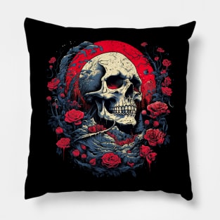 Grim and Grit: Vintage Grunge Skull Graphic Tee Pillow