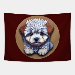 A Cute Cartoon Havanese Puppy Dog Relaxing Tapestry
