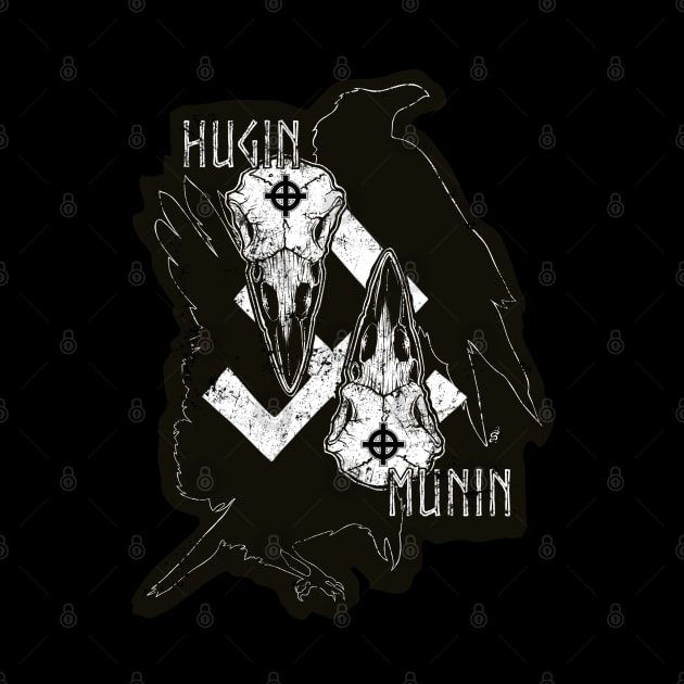 Hugin and Munin, Odin’s ravens - huginn, muninn, raven, skull, rune, night, dark sticker, death, goth by SSINAMOON COVEN