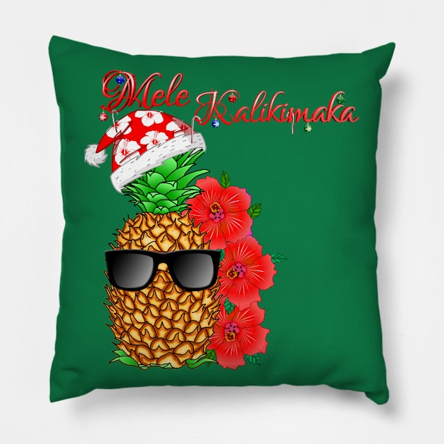 Mele Kalikimaka Hawaiian Pineapple Merry Christmas Pillow by macdonaldcreativestudios