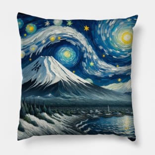 Mount Fuji Japan Starry Night - Beautiful Iconic Places Pillow