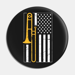 United States Flag & Marching Band Trombone Pin