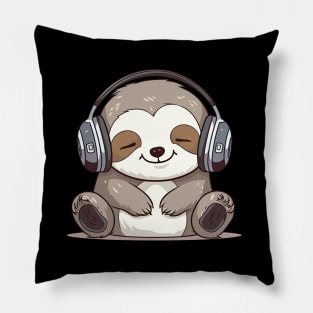 Sloth - Baby Sloth Kawaii Cute, Wearing Headphones, Enjoying The Music Pillow