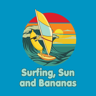 Surfing, Sun and Bananas Windsurfing funny Design T-Shirt