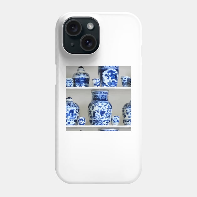 Shelves with blue and white chinoiserie jars Phone Case by SophieClimaArt