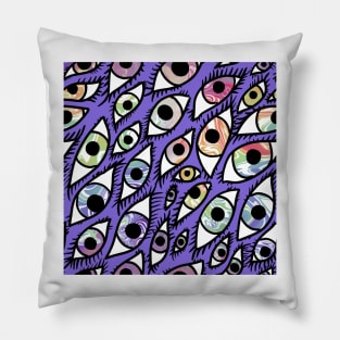 Trippy Rainbow Swirl Eyes Purple Pillow