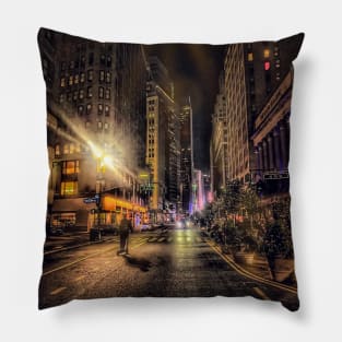 Manhattan at Night, Garment District, New York City Pillow