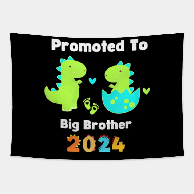 Kids Promoted To Big Brother Est 2024 Dinosaur T Rex Boys Tapestry by POLOTEEZ