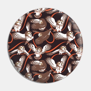 Owls Ribbon Pattern Art Pin
