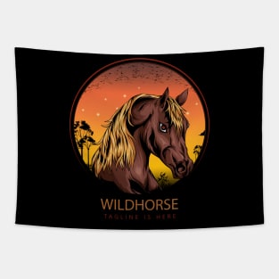 horse head illustration with moon background Tapestry