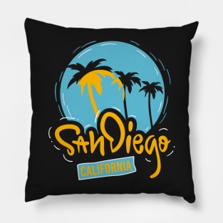 San Diego California Retro Vintage Surfer Sun Beach 619 Love Pillow