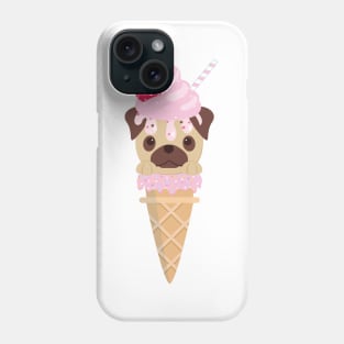 Cute Kawaii Pug Ice Cream Cone Phone Case