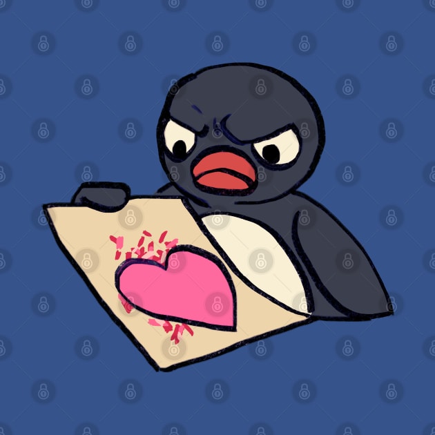 angry pingu penguin with messy heart craft meme by mudwizard