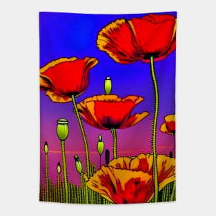 Retro Graphic Novel Style Field of Red Poppies (MD23Mrl014) Tapestry