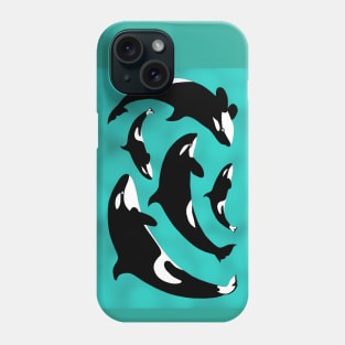 Orca pod - blue background Phone Case