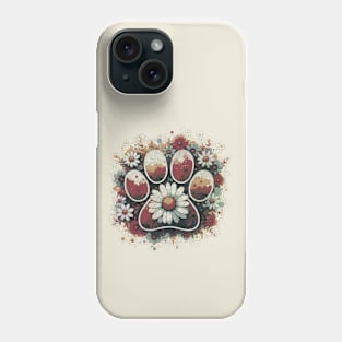 Paw print, flower,daisies, floral, flowers, minimal style, pet lovers, animal lovers Phone Case