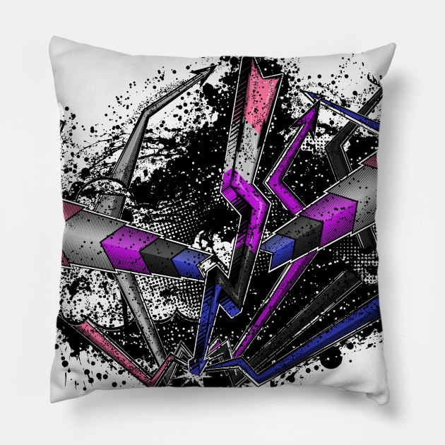 Grunge Graffiti Gender Fluid Lightning and Arrows Pillow by LiveLoudGraphics