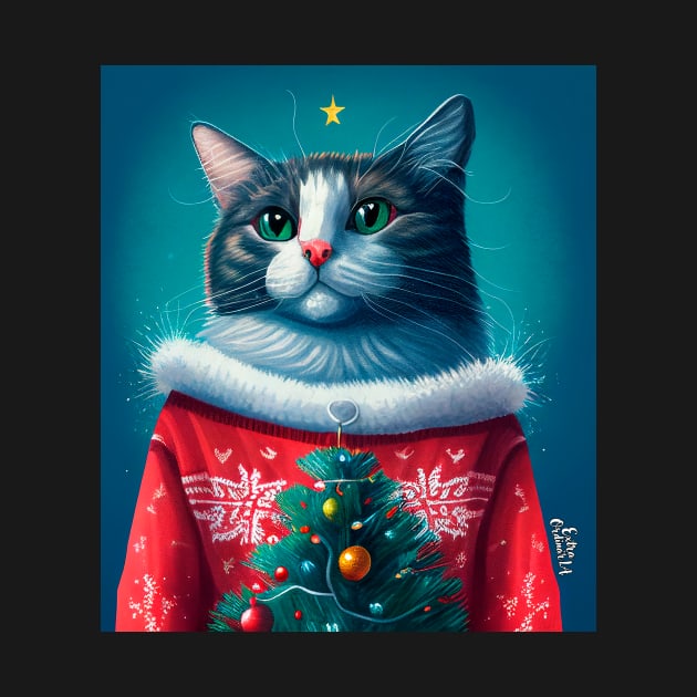 Cat Wearing Christmas Sweater by extraordinar-ia