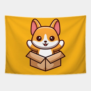 Corgi Sitting Out From Box Tapestry