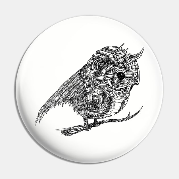 Mechanical Owl | Line Art Pin by Trippinink