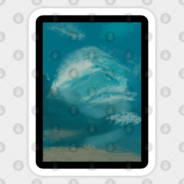 cyan sky clouds painting - Cyan - Sticker | TeePublic