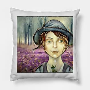 girl with blue hat Pillow