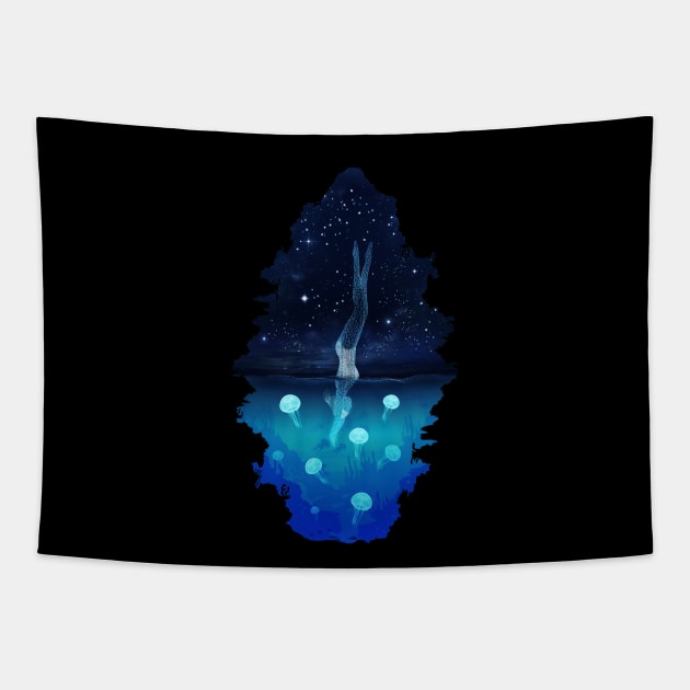 Jellyfish diver Tapestry by secondskin