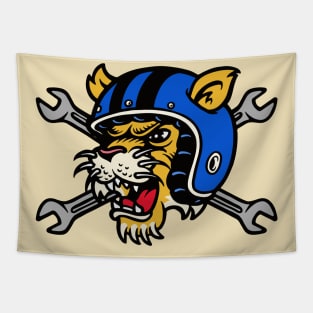 Wildcat in Motorcycle Helmet Tapestry