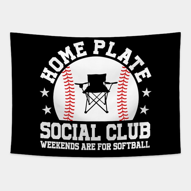 Home Plate Social Club, Midday, Softball Mom, Softball Dad, Softball Game Day, Softball Grandma, Softball Family Tapestry by SmilArt